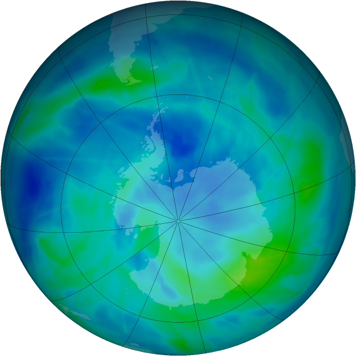 Antarctic ozone map for 13 March 2009